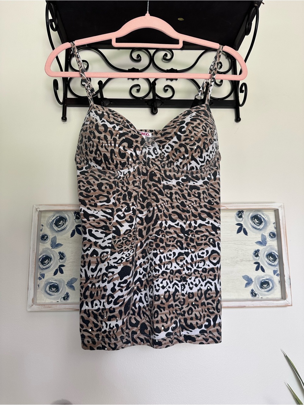 BONGO Y2K Leopard Print Cami in Tan & Black adjustable straps